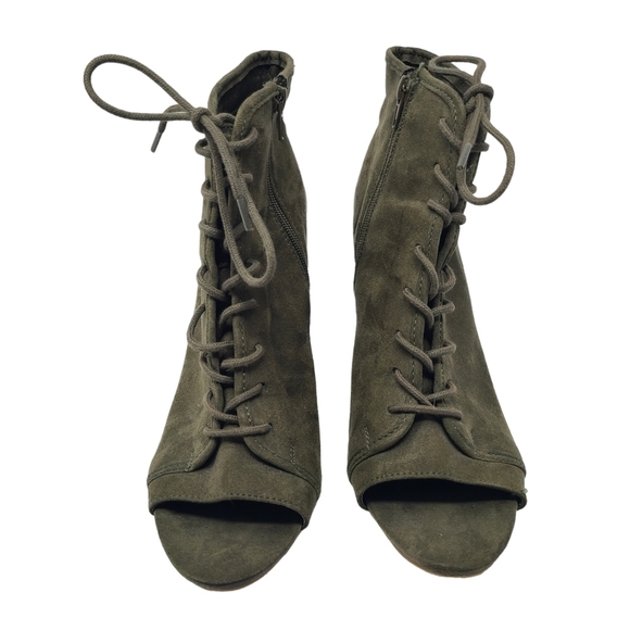 Hot Tomato ankle boots Peep Toe size 9.5 Olive Green Faux Suede‎ - Picture 4 of 6